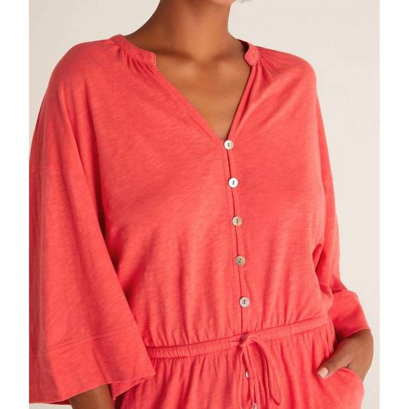 NEW Z SUPPLY zephyr jersey romper in coral red - Picture 4 of 4